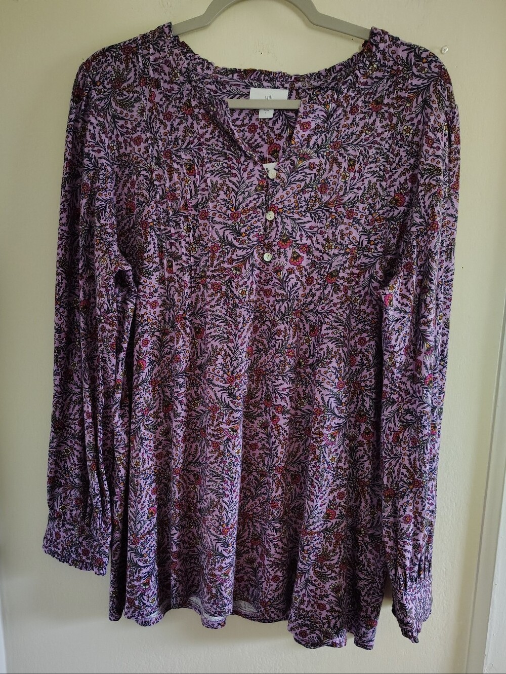 J. Jill Purple Button Tunic Top Large NWT Floral Boho Flowy Casual Cotton